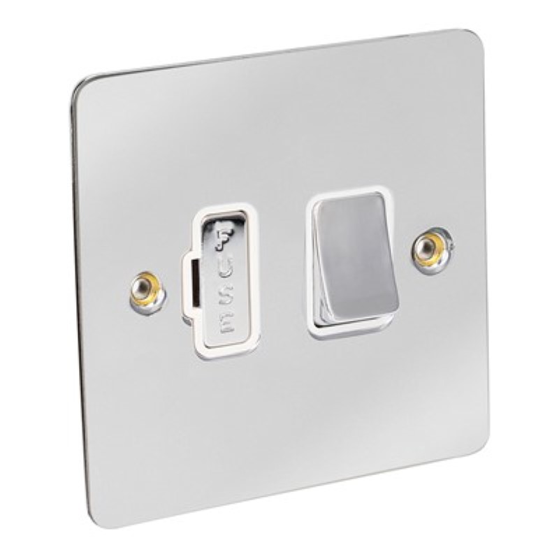Flat Plate 13Amp Fused Connection Unit *Satin Chrome/White Inser - Click Image to Close